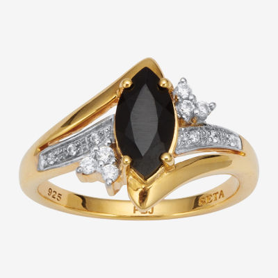 Womens Genuine Black Onyx 18K Gold Over Silver Marquise Cocktail Ring