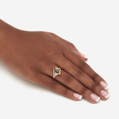 Womens Genuine Black Onyx 18K Gold Over Silver Marquise Cocktail Ring