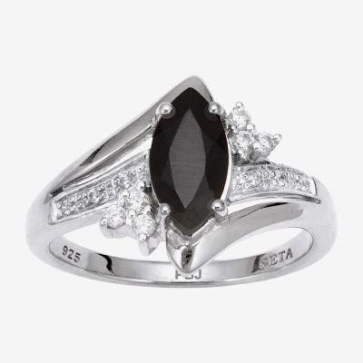 Womens Genuine Black Onyx Platinum Over Silver Marquise Cocktail Ring