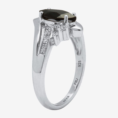 Womens Genuine Black Onyx Platinum Over Silver Marquise Cocktail Ring