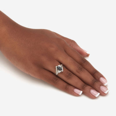 Womens Genuine Black Onyx Platinum Over Silver Marquise Cocktail Ring