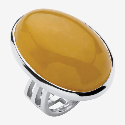 Womens Genuine Yellow Jade Sterling Silver Cocktail Ring