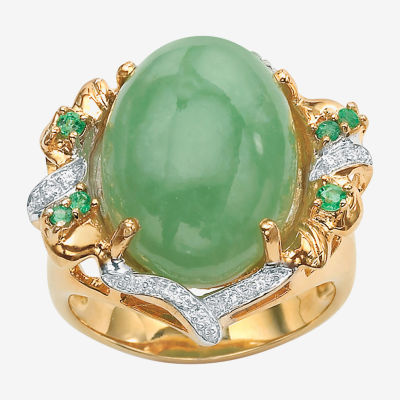 Womens Genuine Jade 14K Gold Over Silver Cocktail Ring