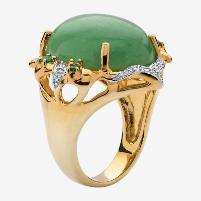 Womens Genuine Jade 14K Gold Over Silver Cocktail Ring