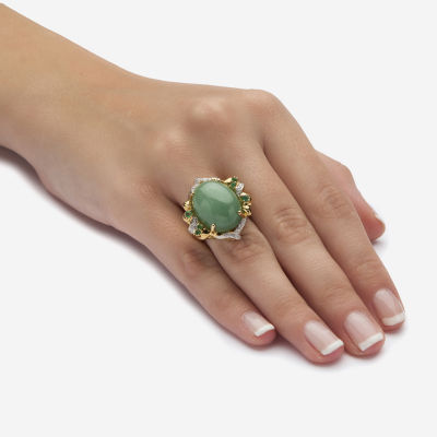 Womens Genuine Jade 14K Gold Over Silver Cocktail Ring