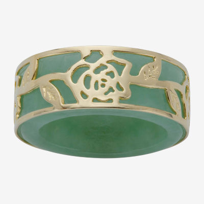 10MM Genuine Green Jade 10K Gold Band