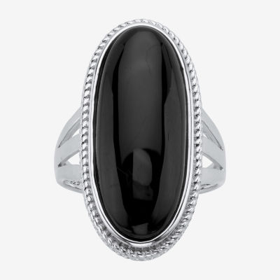 Womens Genuine Black Onyx Sterling Silver Cocktail Ring