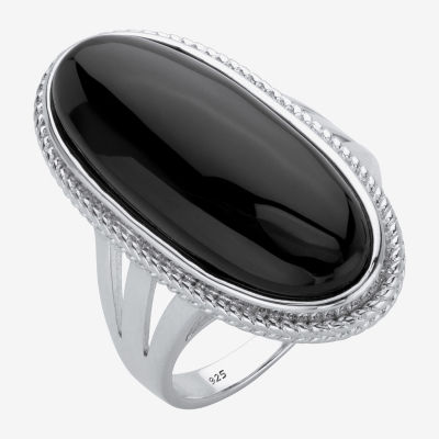 Womens Genuine Black Onyx Sterling Silver Cocktail Ring