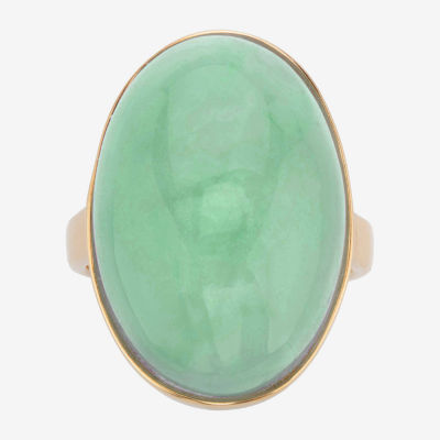 Womens Genuine Green Jade 14K Gold Over Silver Cocktail Ring