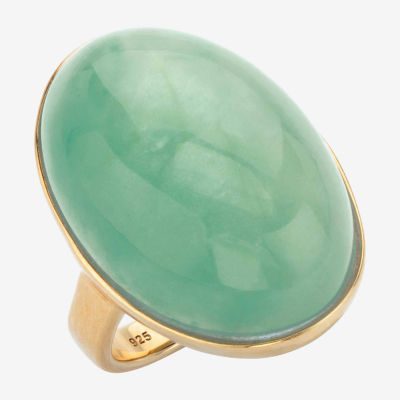 Womens Genuine Green Jade 14K Gold Over Silver Cocktail Ring