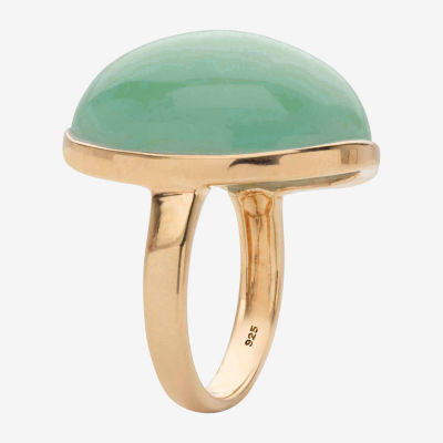 Womens Genuine Green Jade 14K Gold Over Silver Cocktail Ring