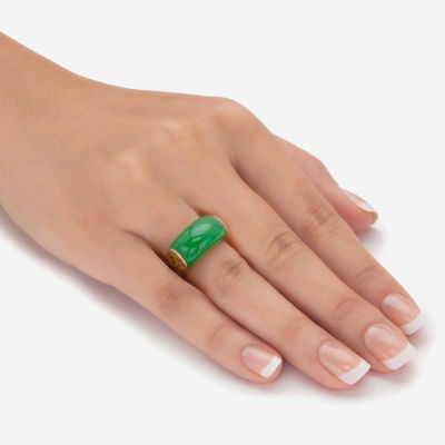 3MM Genuine Green Jade 14K Gold Over Silver Band