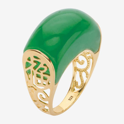 3MM Genuine Green Jade 14K Gold Over Silver Band