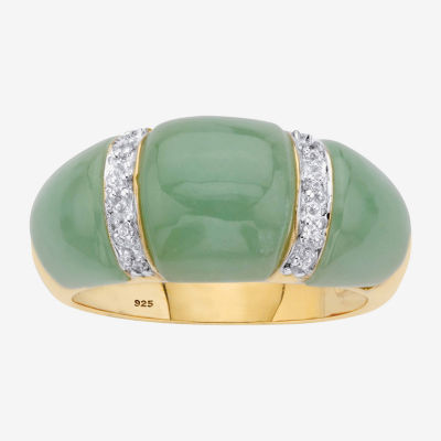Womens 3MM Genuine Green Jade 14K Gold Over Silver Band