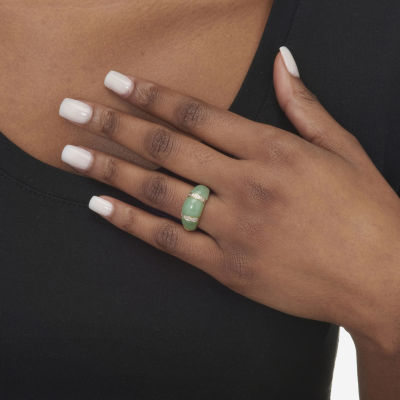 Womens 3MM Genuine Green Jade 14K Gold Over Silver Band