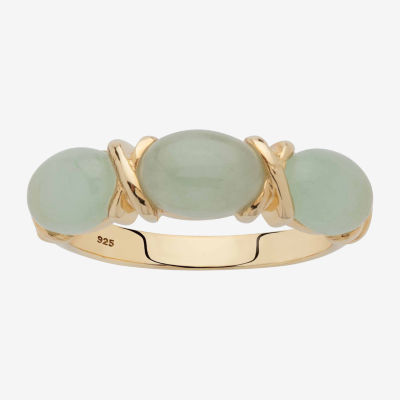 2.5MM Genuine Green Jade 14K Gold Over Silver Band