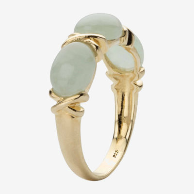 2.5MM Genuine Green Jade 14K Gold Over Silver Band