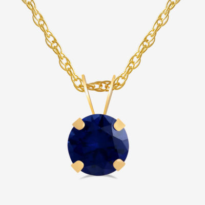 Womens Lab Created Blue Sapphire 10K Gold Circle Round Pendant Necklace