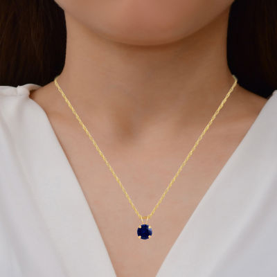 Womens Lab Created Blue Sapphire 10K Gold Circle Round Pendant Necklace