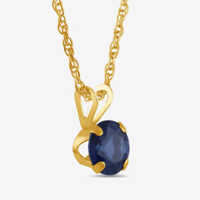 Womens Lab Created Blue Sapphire 10K Gold Circle Round Pendant Necklace