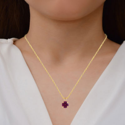 Womens Lab Created Red Ruby 10K Gold Circle Round Pendant Necklace