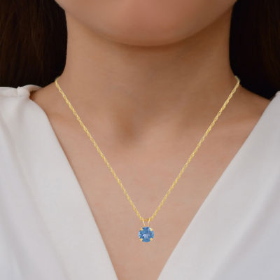 Womens Genuine Blue Topaz 10K Gold Circle Round Pendant Necklace