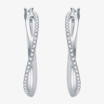 1/4 CT.T.W. Natural Diamond 10K White Gold X-Style Hoop Earrings