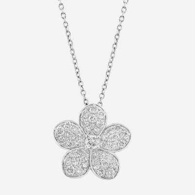 Effy  (E-F / Vs2-Si1) Womens 3/4 CT. T.W. Lab Grown White Diamond Sterling Silver Flower Pendant Necklace