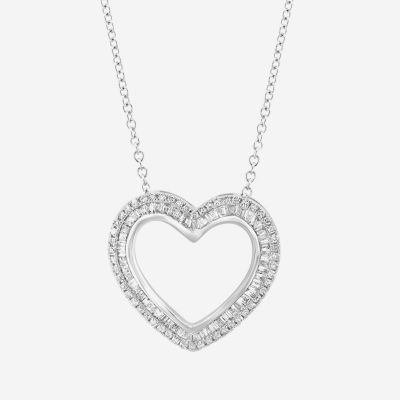 Effy  Womens 3/8 CT. T.W. Natural White Diamond 14K White Gold Heart Pendant Necklace