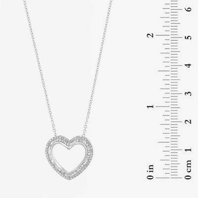 Effy  Womens 3/8 CT. T.W. Natural White Diamond 14K White Gold Heart Pendant Necklace