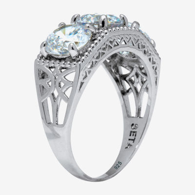 Diamonart Womens / CT. T.W. White Cubic Zirconia Platinum Over Silver Round Engagement Ring