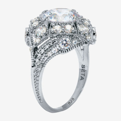 Diamonart Womens / CT. T.W. White Cubic Zirconia Platinum Over Silver Round Cocktail Ring