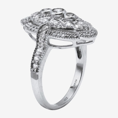 Diamonart Womens 3/4 CT. T.W. White Cubic Zirconia Platinum Over Silver Round Cocktail Ring