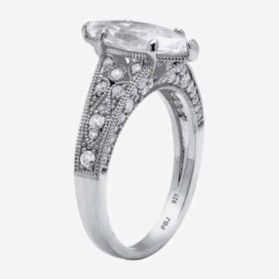 Diamonart Womens 3 1/4 CT. T.W. White Cubic Zirconia Platinum Over Silver Diamond Engagement Ring