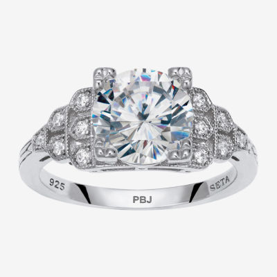 Diamonart Womens 3 CT. T.W. Cubic Zirconia Platinum Over Silver Round Engagement Ring