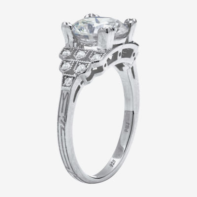Diamonart Womens 3 CT. T.W. Cubic Zirconia Platinum Over Silver Round Engagement Ring