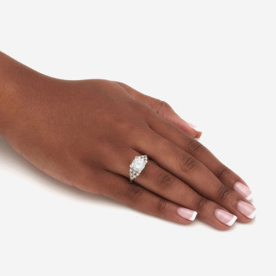 Diamonart Womens 3 CT. T.W. Cubic Zirconia Platinum Over Silver Round Engagement Ring