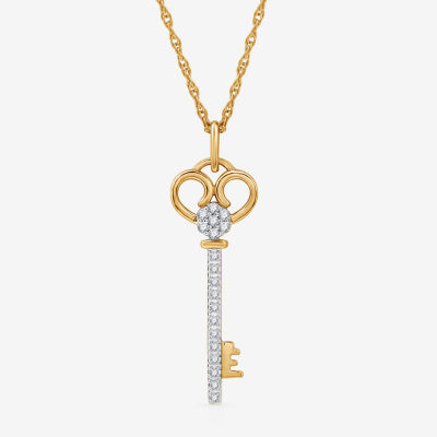 Diamond Blossom 1/10 CT.T.W. Natural Diamond 14K Yellow Gold Over Sterling SIlver Pendant Key Necklace