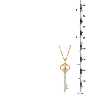 Diamond Blossom 1/10 CT.T.W. Natural Diamond 14K Yellow Gold Over Sterling SIlver Pendant Key Necklace