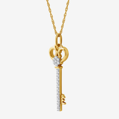 Diamond Blossom 1/10 CT.T.W. Natural Diamond 14K Yellow Gold Over Sterling SIlver Pendant Key Necklace