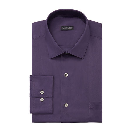 Van Heusen Mens Regular Fit Stretch Fabric Wrinkle Free Long Sleeve Dress Shirt, 18-18.5 34-35, Purple