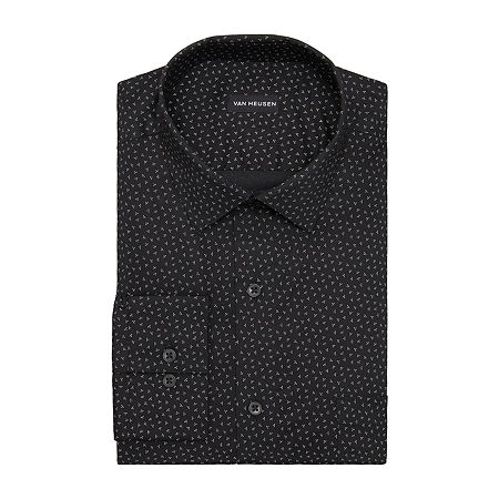 Van Heusen Mens Regular Fit Stretch Fabric Wrinkle Free Long Sleeve Dress Shirt, 17-17.5 36-37, Black