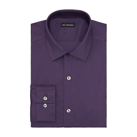 Van Heusen Slim Mens Slim Fit Stretch Fabric Wrinkle Free Long Sleeve Dress Shirt, 16-16.5 34-35, Purple