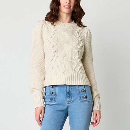 Ryegrass Womens Long Sleeve Rib Knit Pullover Sweater, Small, White