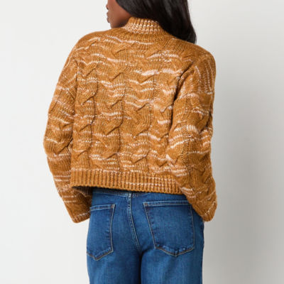 a.n.a Womens Mock Neck Long Sleeve Cable Knit Pullover Sweater