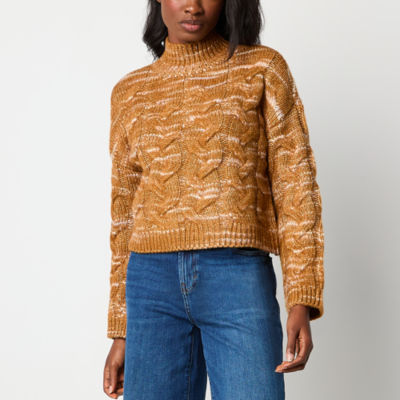 Womens Mock Neck Long Sleeve Cable Knit Pullover Sweater