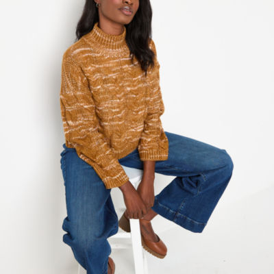 a.n.a Womens Mock Neck Long Sleeve Cable Knit Pullover Sweater