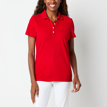 St. John's Bay Womens Short Sleeve Polo Shirt, Petite X-small, Red