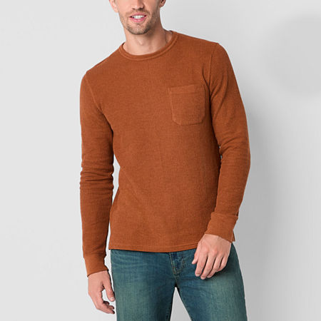 Mutual Weave Mens Crew Neck Long Sleeve Pocket T-Shirt, Large, Brown