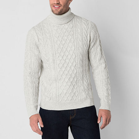 Mutual Weave Cable Sweater Mens Turtleneck Long Sleeve Pullover Sweater, Xx-large, White